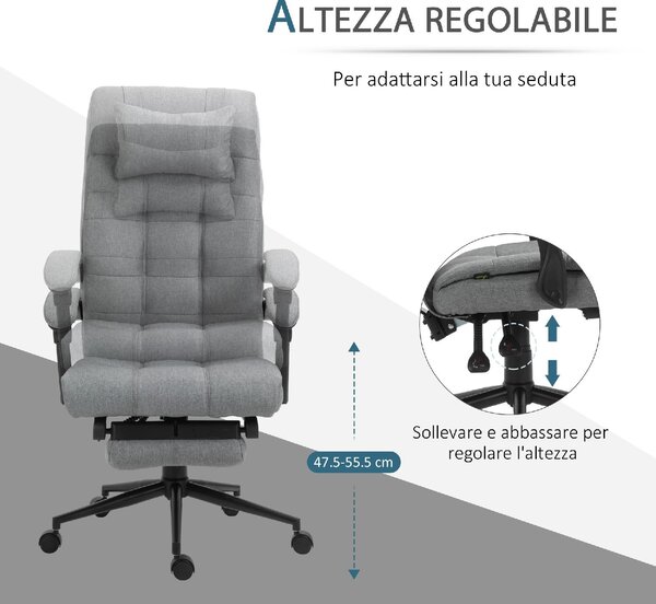 Icon Space Sedia da Ufficio con Ruote e Braccioli Reclinabile con Poggiapiedi e Poggiatesta in Tessuto colore Grigio