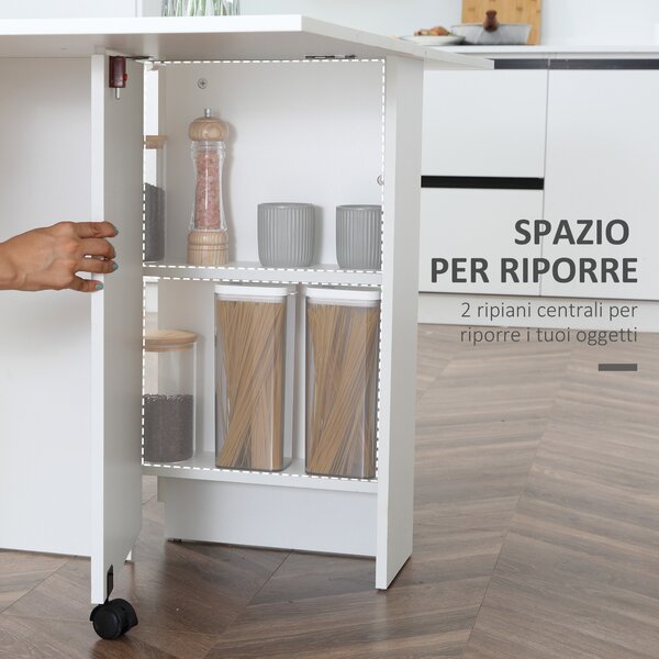 HomCom Tavolo Pieghevole Richiudibile Design Moderno Salvaspazio Scrivania Mensola in Legno Bianco con Ruote|Aosom