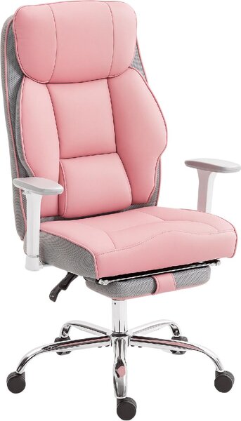 DecHome Sedia da Ufficio con Ruote e Braccioli Reclinabile con Poggiapiedi e Poggiatesta in Ecopelle colore Rosa