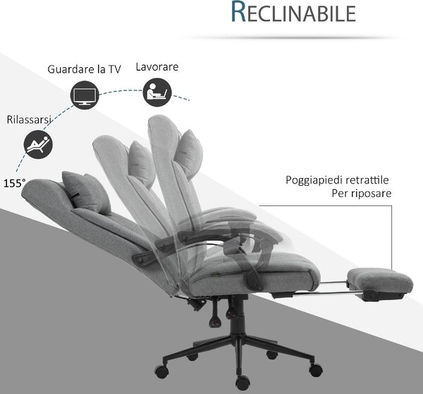 Icon Space Sedia da Ufficio con Ruote e Braccioli Reclinabile con Poggiapiedi e Poggiatesta in Tessuto colore Grigio