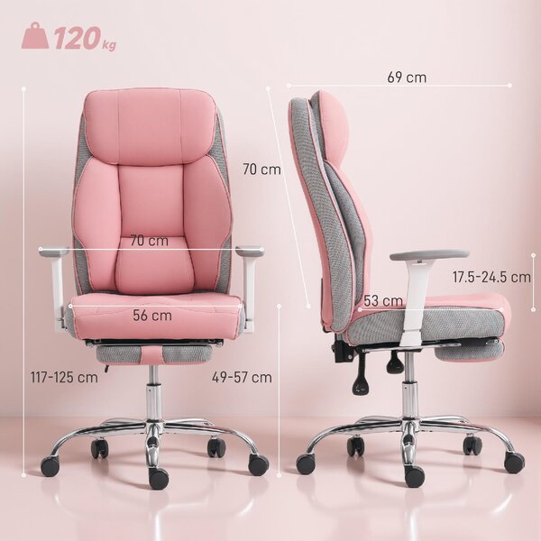 DecHome Sedia da Ufficio con Ruote e Braccioli Reclinabile con Poggiapiedi e Poggiatesta in Ecopelle colore Rosa