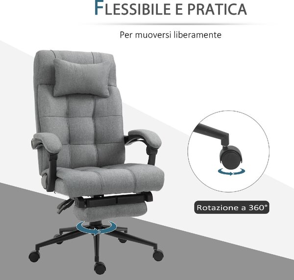 Icon Space Sedia da Ufficio con Ruote e Braccioli Reclinabile con Poggiapiedi e Poggiatesta in Tessuto colore Grigio