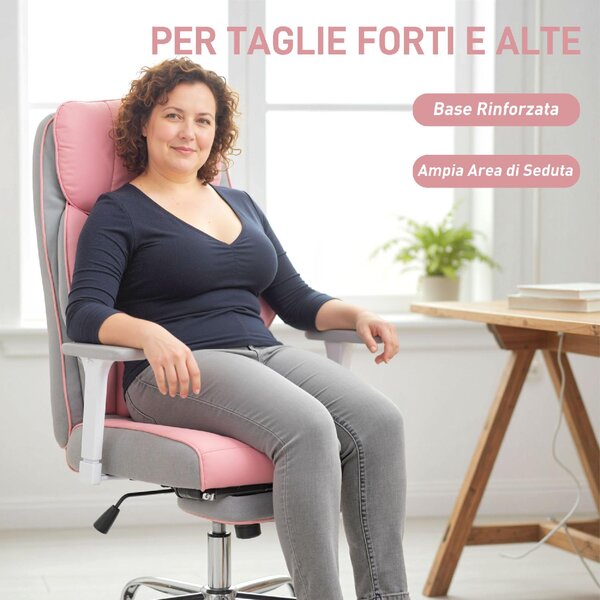 DecHome Sedia da Ufficio con Ruote e Braccioli Reclinabile con Poggiapiedi e Poggiatesta in Ecopelle colore Rosa