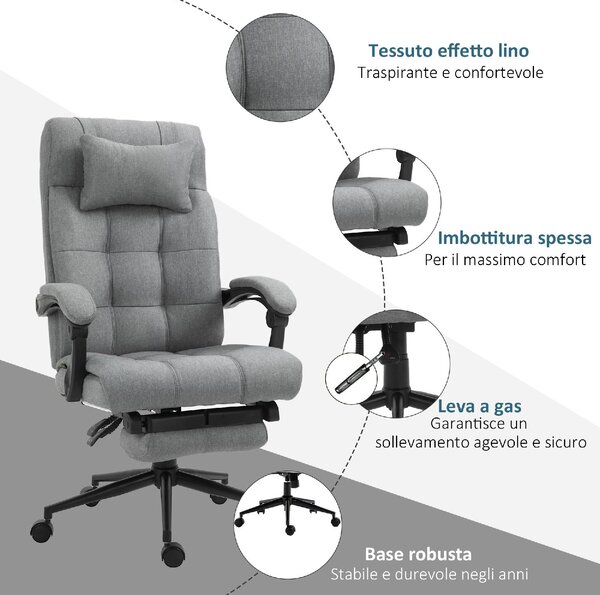 Icon Space Sedia da Ufficio con Ruote e Braccioli Reclinabile con Poggiapiedi e Poggiatesta in Tessuto colore Grigio