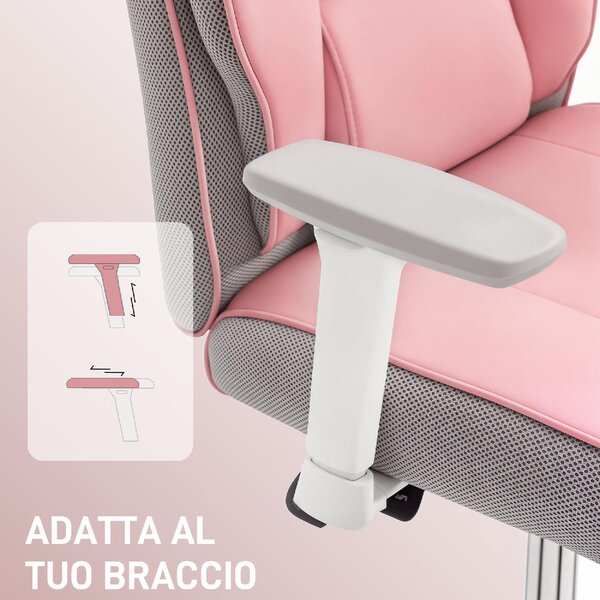 DecHome Sedia da Ufficio con Ruote e Braccioli Reclinabile con Poggiapiedi e Poggiatesta in Ecopelle colore Rosa