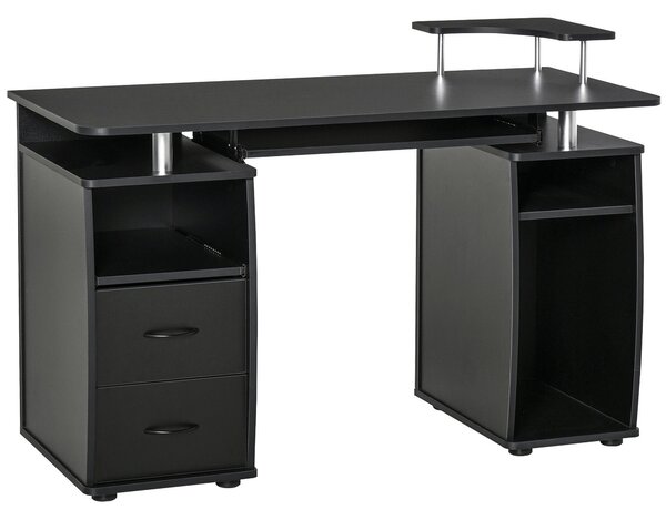 HOMCOM Scrivania da Ufficio Moderna in Legno con Cassetti e Mensola Estraibile per Tastiera Ideale per Studio e Lavoro 120x55x85cm Nera |Aosom