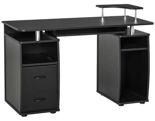 HOMCOM Scrivania da Ufficio Moderna in Legno con Cassetti e Mensola Estraibile per Tastiera Ideale per Studio e Lavoro 120x55x85cm Nera |Aosom