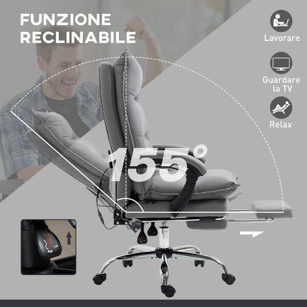 DecHome Sedia da Ufficio con Ruote e Braccioli Reclinabile con Poggiapiedi e Poggiatesta Schienale Massaggiante e Riscaldante in Ecopelle colore Gr
