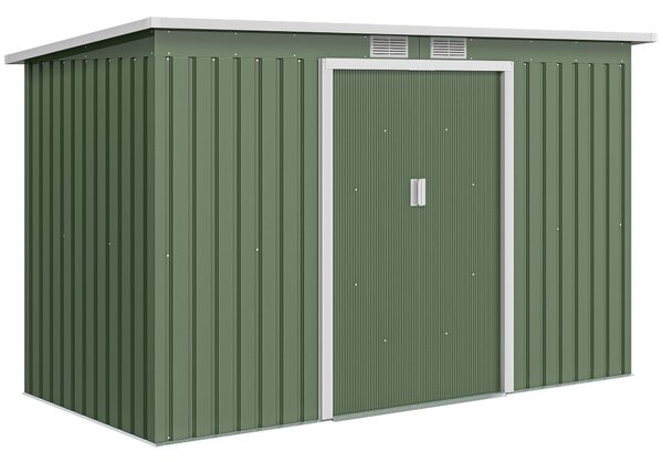 Outsunny Casetta da Giardino Porta Utensili in Lamiera di Acciaio, Capanno da Giardino con Porte Scorrevoli, 280x130x172cm, Verde Chiaro | Aosom