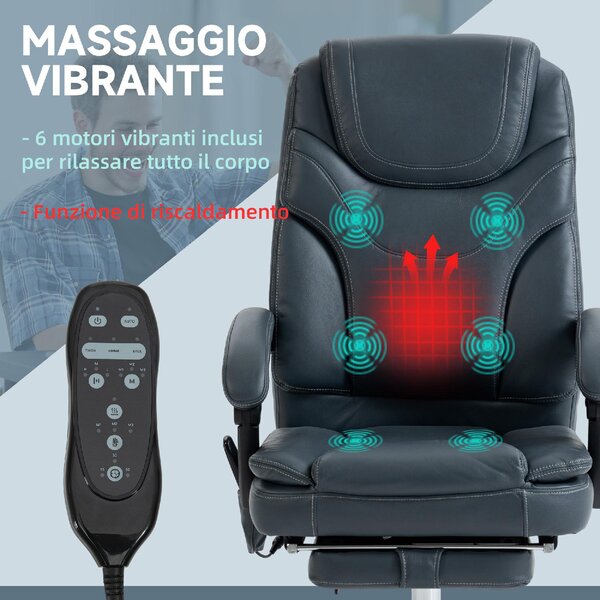 Icon Space Sedia da Ufficio con Ruote e Braccioli Reclinabile con Poggiapiedi e Poggiatesta Schienale Massaggiante e Riscaldante in Ecopelle colore