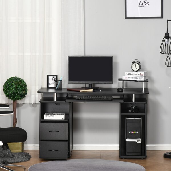 HOMCOM Scrivania da Ufficio Moderna in Legno con Cassetti e Mensola Estraibile per Tastiera Ideale per Studio e Lavoro 120x55x85cm Nera |Aosom