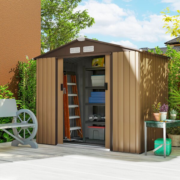 Outsunny Casetta da Giardino Porta Utensili in Lamiera con Porte Scorrevoli, 213x130x185cm, Giallo