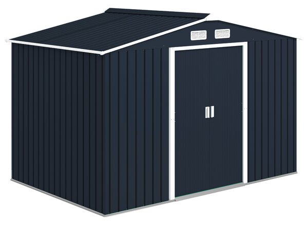 Outsunny Casetta in Acciaio con 2 Porte Scorrevoli e Kit per Base, Casetta da Giardino 277x195x192cm, Capanno Porta Attrezzi, Grigio | Aosom Italy