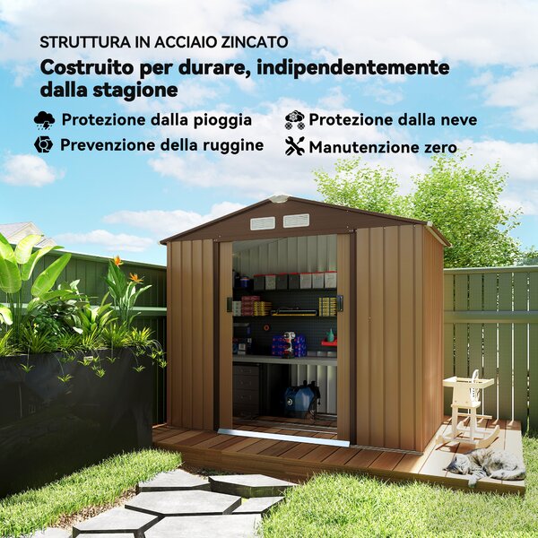 Outsunny Casetta da Giardino Porta Utensili in Lamiera con Porte Scorrevoli, 213x130x185cm, Giallo