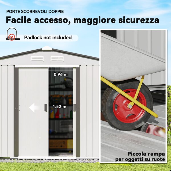 Outsunny Casetta da Giardino in Lamiera con 2 Porte Scorrevoli, Ripostiglio da Esterno in Acciaio, Casetta da Giardino Moderna, 277x195x192 cm, Argento | Aosom Italy