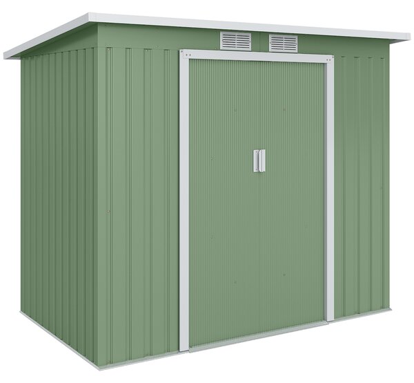 Outsunny Casetta da Giardino in Acciaio con Tetto Inclinato, Doppia Porta Scorrevole e Prese d'Aria, 213x130x173 cm, Verde|Aosom
