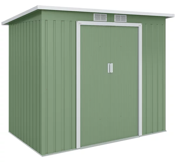 Outsunny Casetta da Giardino in Acciaio con Tetto Inclinato, Doppia Porta Scorrevole e Prese d'Aria, 213x130x173 cm, Verde|Aosom