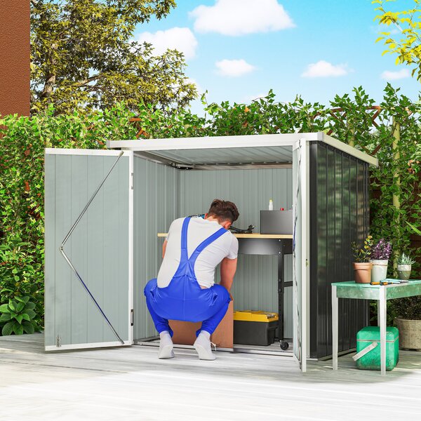 Outsunny Casetta da Giardino con Doppia Porta, Capanno Porta Attrezzi in Lamiera di Acciaio, 147x86x134cm, Nero e Bianco | Aosom Italy