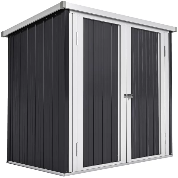 Outsunny Casetta da Giardino con Doppia Porta, Capanno Porta Attrezzi in Lamiera di Acciaio, 147x86x134cm, Nero e Bianco | Aosom Italy