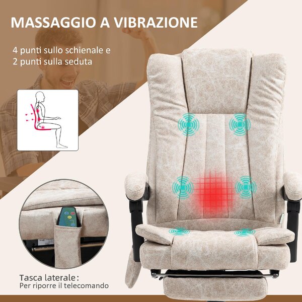 Icon Space Sedia da Ufficio con Ruote e Braccioli Reclinabile con Poggiapiedi e Poggiatesta Schienale Massaggiante e Riscaldante in Tessuto colore 