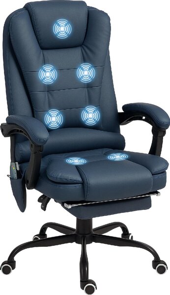 Icon Space Sedia da Ufficio con Ruote e Braccioli Reclinabile con Poggiapiedi e Poggiatesta Schienale Massaggiante in Ecopelle colore Blu