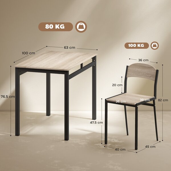 HOMCOM Set Tavolo e Sedie 5pz, Tavolo da pranzo Rettangolare e 4 Sedie, pannello effetto legno a una struttura in metallo, Nero e Rovere | Aosom Italy