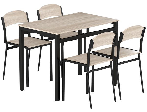 HOMCOM Set Tavolo e Sedie 5pz, Tavolo da pranzo Rettangolare e 4 Sedie, pannello effetto legno a una struttura in metallo, Nero e Rovere | Aosom Italy