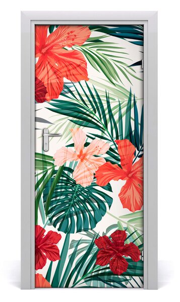 Adesivo per porta interna Fiori hawaiani 75x205 cm