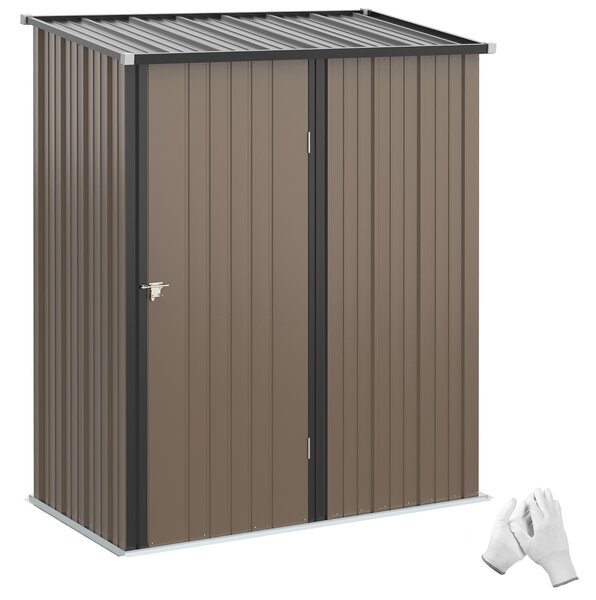 Outsunny Casetta da Giardino in Acciaio Porta Attrezzi con Catenaccio, 161.5x94.5x196cm, Marrone