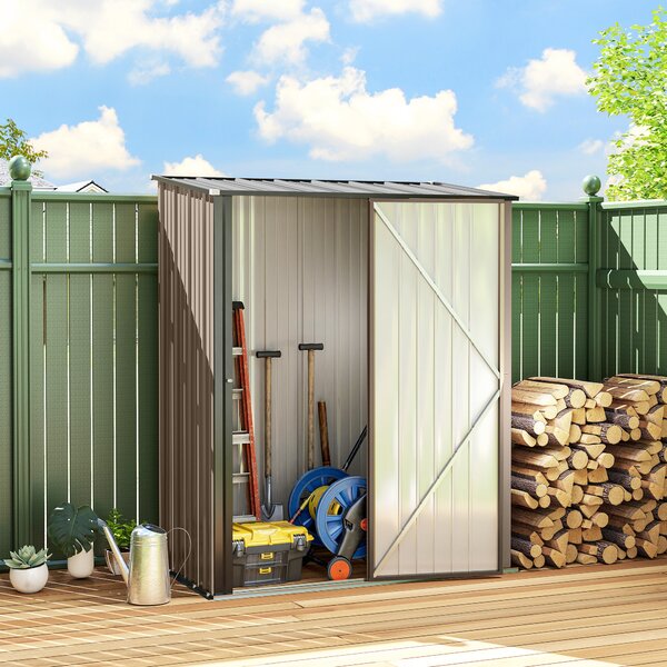 Outsunny Casetta da Giardino in Acciaio Porta Attrezzi con Catenaccio, 161.5x94.5x196cm, Marrone