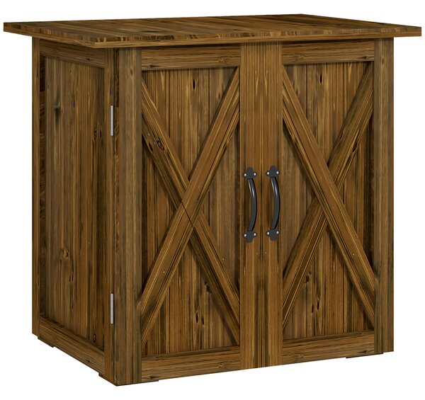 Outsunny Casetta da Giardino in Legno a 2 Ante con Maniglie in Stile Country, 77x55x72 cm, Marrone