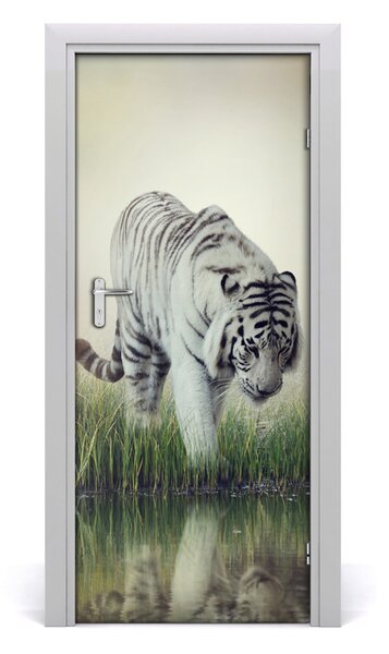 Adesivo per porta tigre bianca 75x205 cm