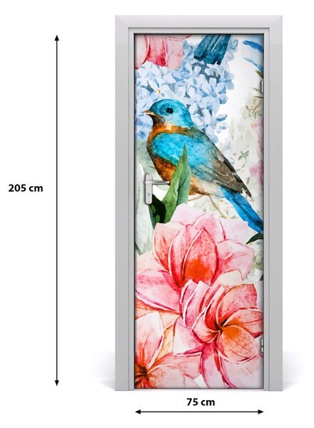 Adesivo per porta Fiori e uccelli 75x205 cm
