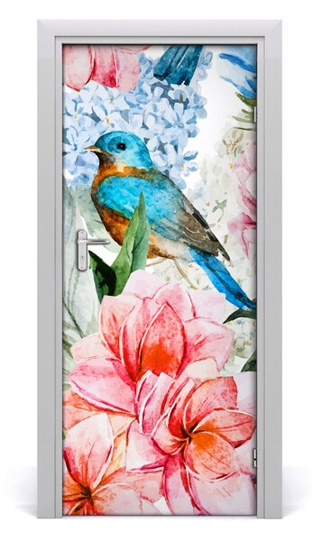Adesivo per porta Fiori e uccelli 75x205 cm