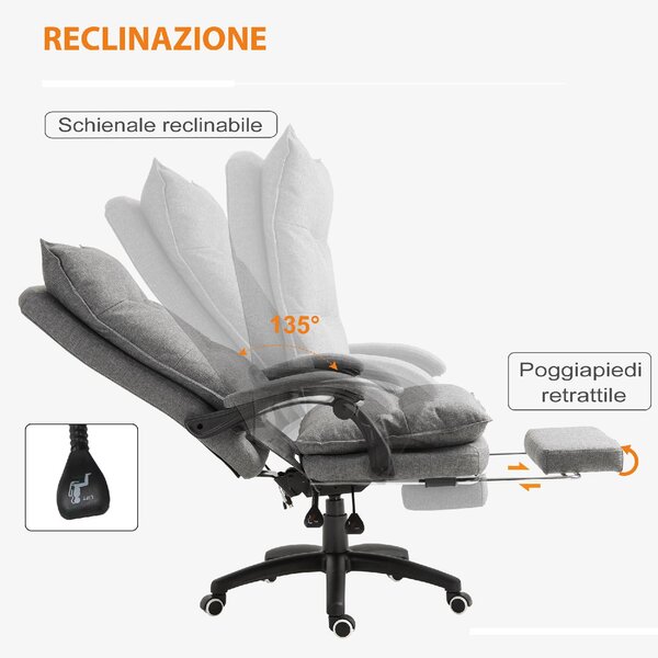 Icon Space Sedia da Ufficio con Ruote e Braccioli Reclinabile con Poggiapiedi e Poggiatesta Schienale Massaggiante in Tessuto colore Grigio