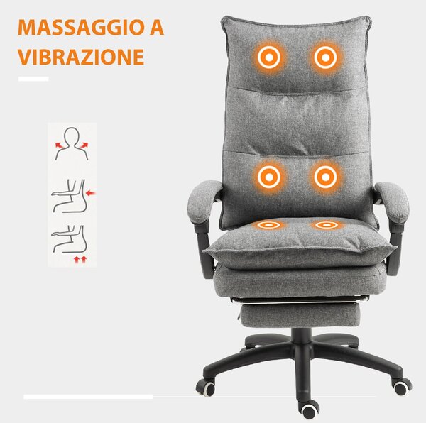 Icon Space Sedia da Ufficio con Ruote e Braccioli Reclinabile con Poggiapiedi e Poggiatesta Schienale Massaggiante in Tessuto colore Grigio