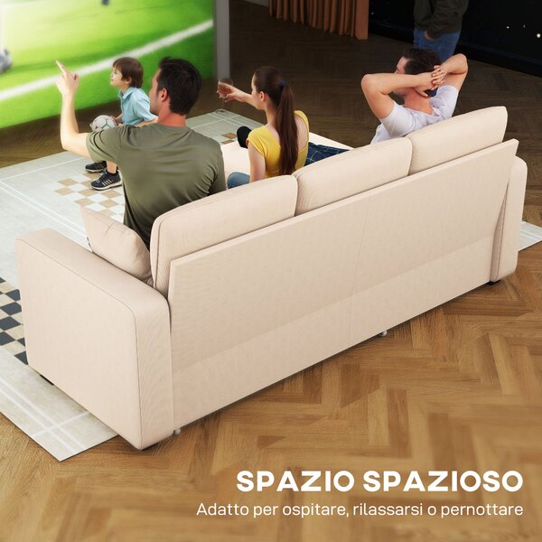 HOMCOM Divano Letto Angolare con Vano Contenitore, Rivestimento in Velluto a Coste e 2 Cuscini, 205x135x76 cm, Beige | Aosom Italy