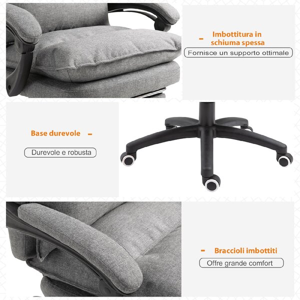 Icon Space Sedia da Ufficio con Ruote e Braccioli Reclinabile con Poggiapiedi e Poggiatesta Schienale Massaggiante in Tessuto colore Grigio