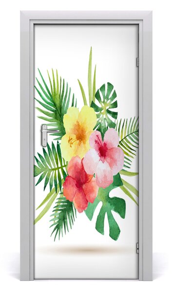 Adesivo per porta interna Fiori hawaiani 75x205 cm