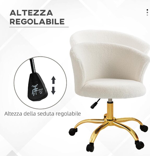 Icon Space Sedia da Ufficio con Ruote in Velluto Teddy colore Bianco/Oro