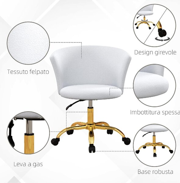 Icon Space Sedia da Ufficio con Ruote in Velluto Teddy colore Bianco/Oro