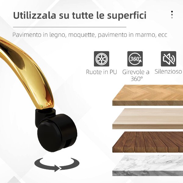 Icon Space Sedia da Ufficio con Ruote in Velluto Teddy colore Bianco/Oro