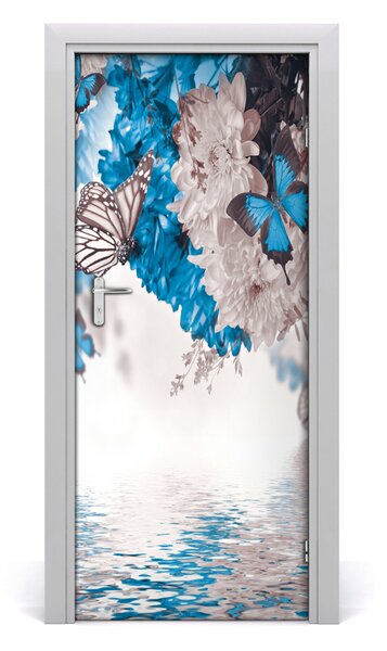 Adesivo per porta interna Fiori e farfalle 75x205 cm
