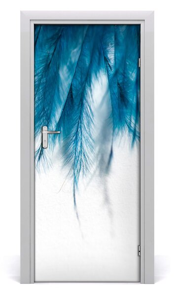 Poster adesivo per porta Piume blu 75x205 cm