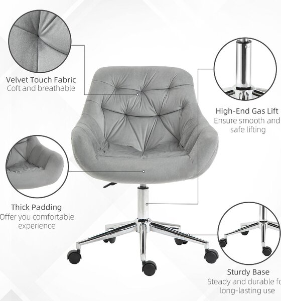 DecHome Sedia da Ufficio con Ruote in Tessuto colore Grigio