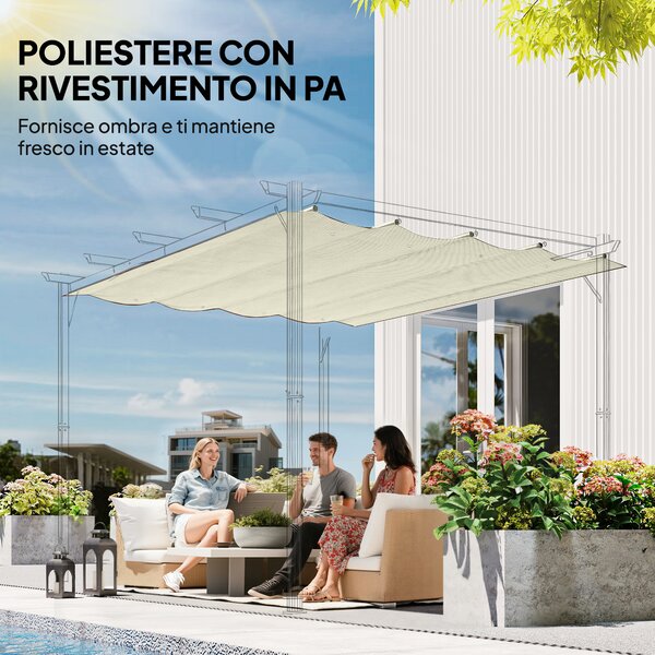 Outsunny Telo Pergola per Esterni Anti UV in Poliestere Bianco Crema con 8 Fori di Drenaggio, 286x245 cm | Aosom Italy