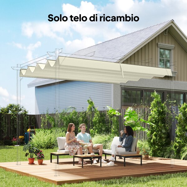 Outsunny Telo Pergola per Esterni Anti UV in Poliestere Bianco Crema con 8 Fori di Drenaggio, 286x245 cm | Aosom Italy