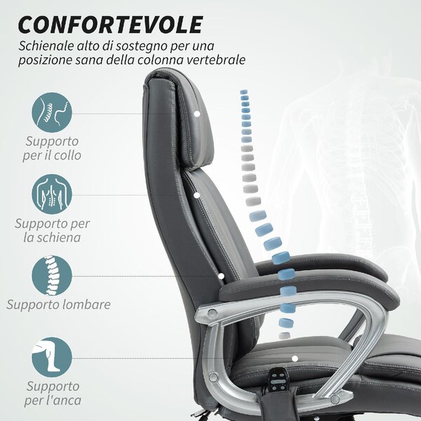 Icon Space Sedia Ergonomica con Ruote Braccioli e Poggiatesta in Ecopelle colore Grigio
