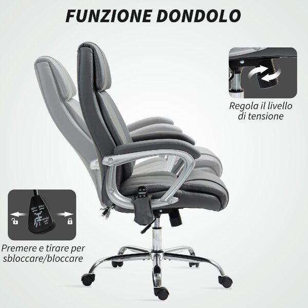 Icon Space Sedia Ergonomica con Ruote Braccioli e Poggiatesta in Ecopelle colore Grigio