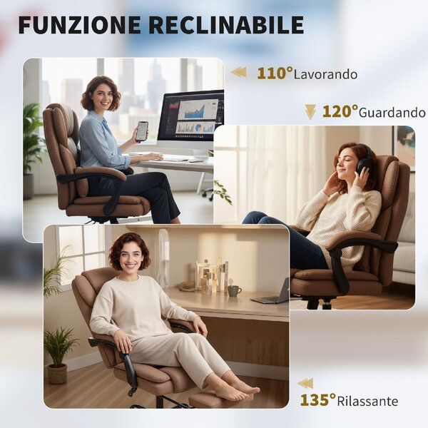 Icon Space Sedia Ergonomica con Ruote Braccioli e Poggiatesta in Ecopelle colore Marrone